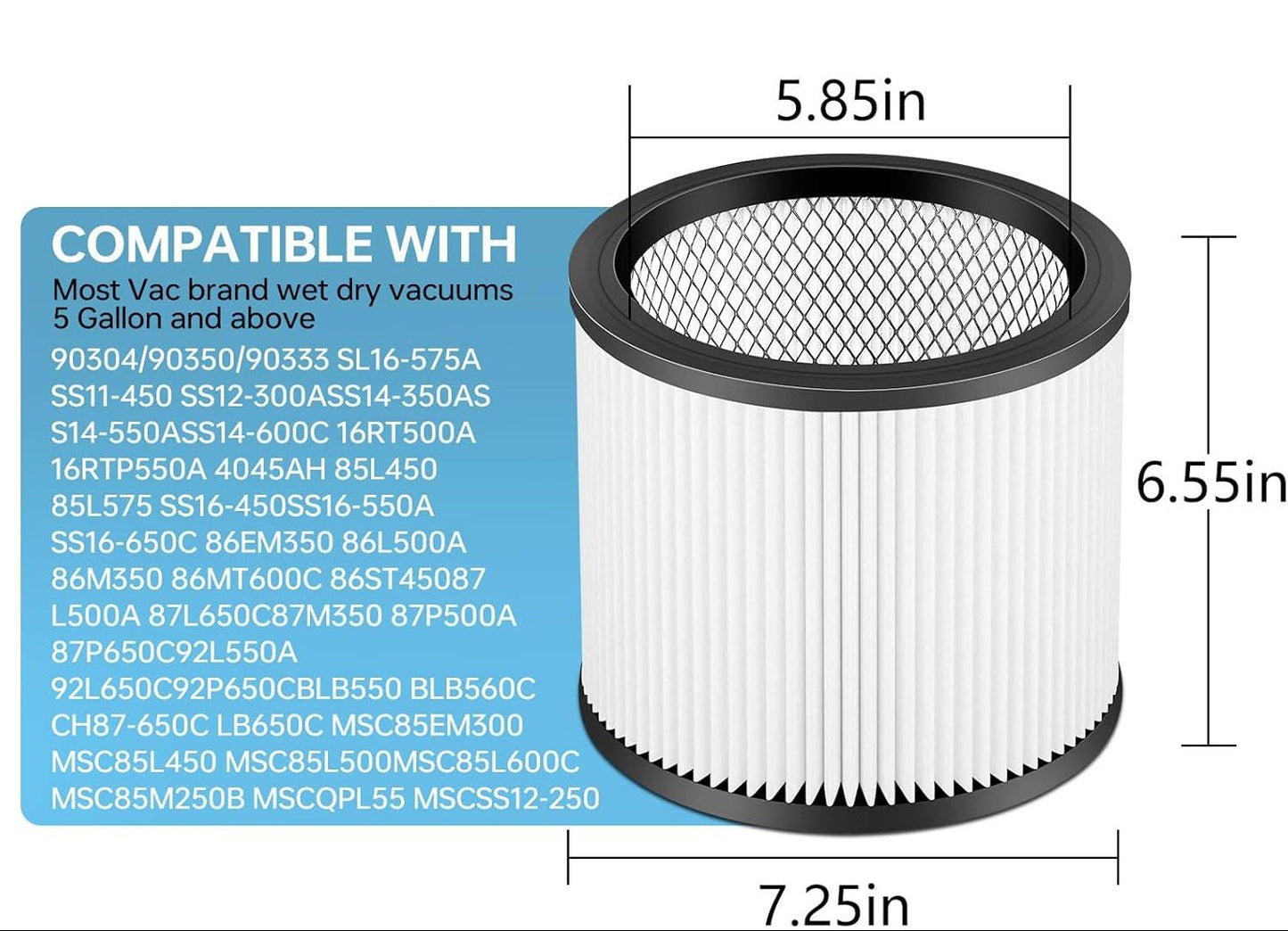Shop-Vac 90304 Replacement Cartridge Filter, Fits 5 Gallon and Larger Wet Dry Vacuums, 2 Pack - Fine Filters