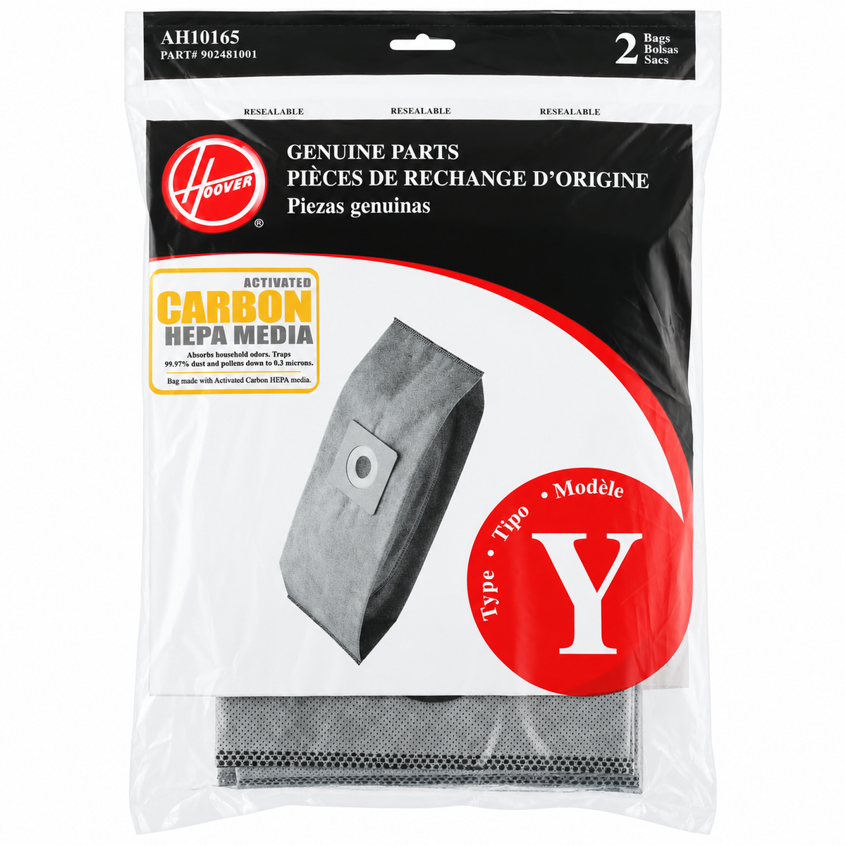 Hoover Vacuum Cleaner Bags for Upright Vacs, Pack of 2, Grey, Type Y