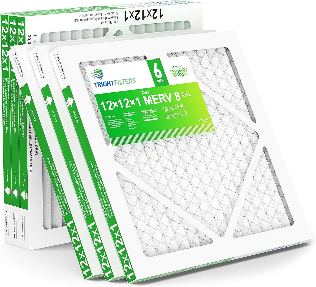 TRIGHTFILTERS 12x12x1 Air Filter Pleated HVAC AC Furnace Filters, MERV 8, 6 Pack
