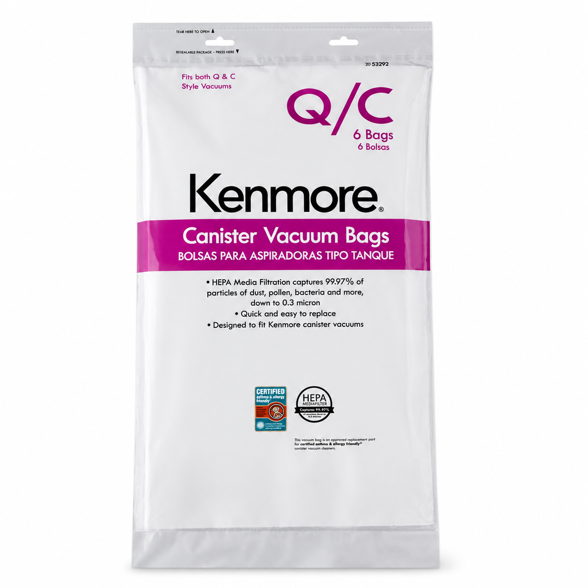 Kenmore Canister Vacuum Bags Type Q & C, 6 Pack