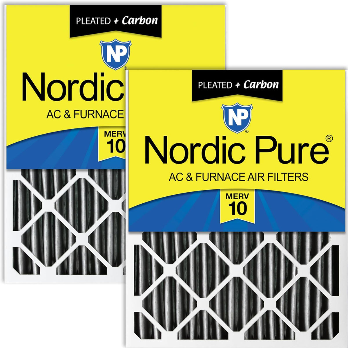 Nordic Pure 16x25x4 MERV 10 Pleated Carbon Furnace Air Filters, 2 Pack