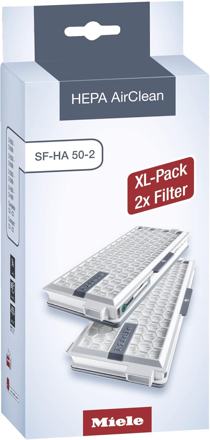 Miele HEPA AirClean SF-HA 50-2 XL Vacuum Filter with TimeStrip Indicator, 2 Pack