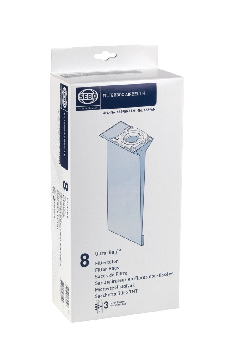 SEBO K Series Vacuum Cleaner Bags 6629ER Genuine Replacement Filter Bags, Pack of 8
