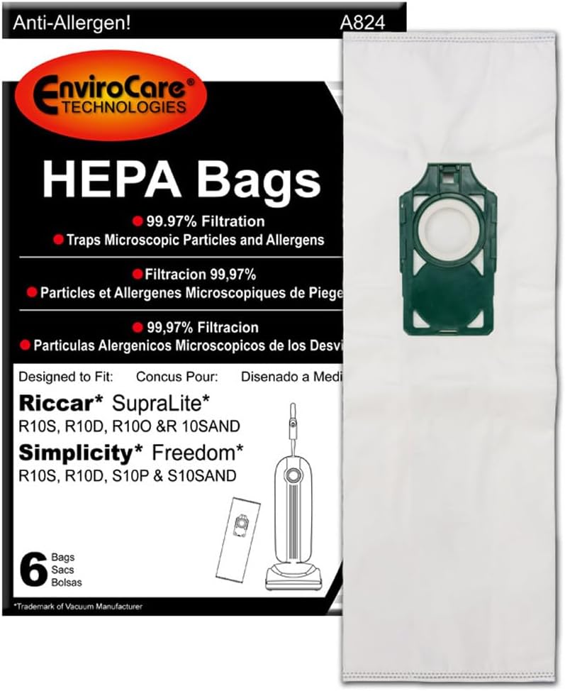 EnviroCare HEPA Vacuum Bags for Riccar SupraLite & Simplicity Freedom, 6 Pack