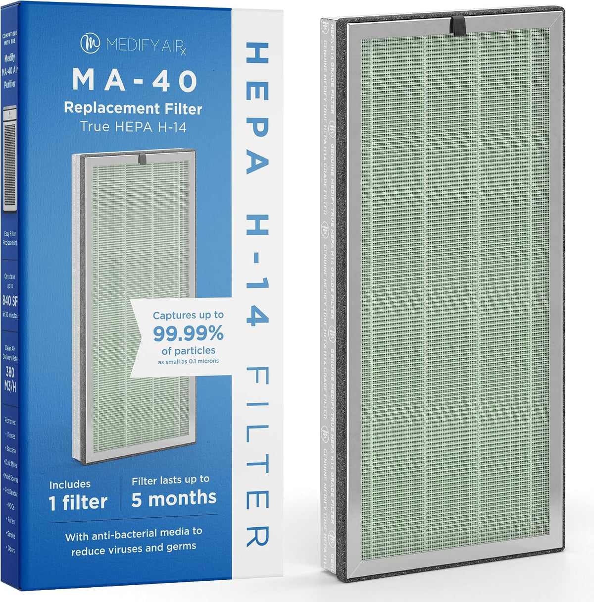 Medify MA-40 Genuine Replacement Air Filter – 3-in-1 Pre-Filter, HEPA & Activated Carbon, 1-Pack