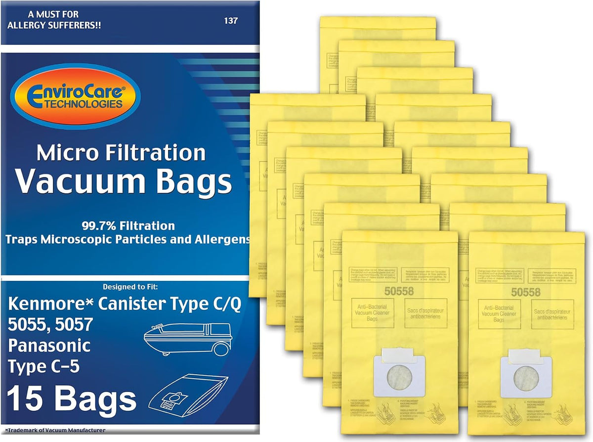 EnviroCare Replacement Micro Filtration Vacuum Bags for Panasonic Canister Vacuums, 15 pack