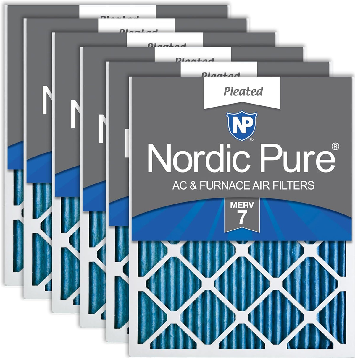 Nordic Pure 20x20x1 Pleated MERV 7 Air Filters, 6 Pack