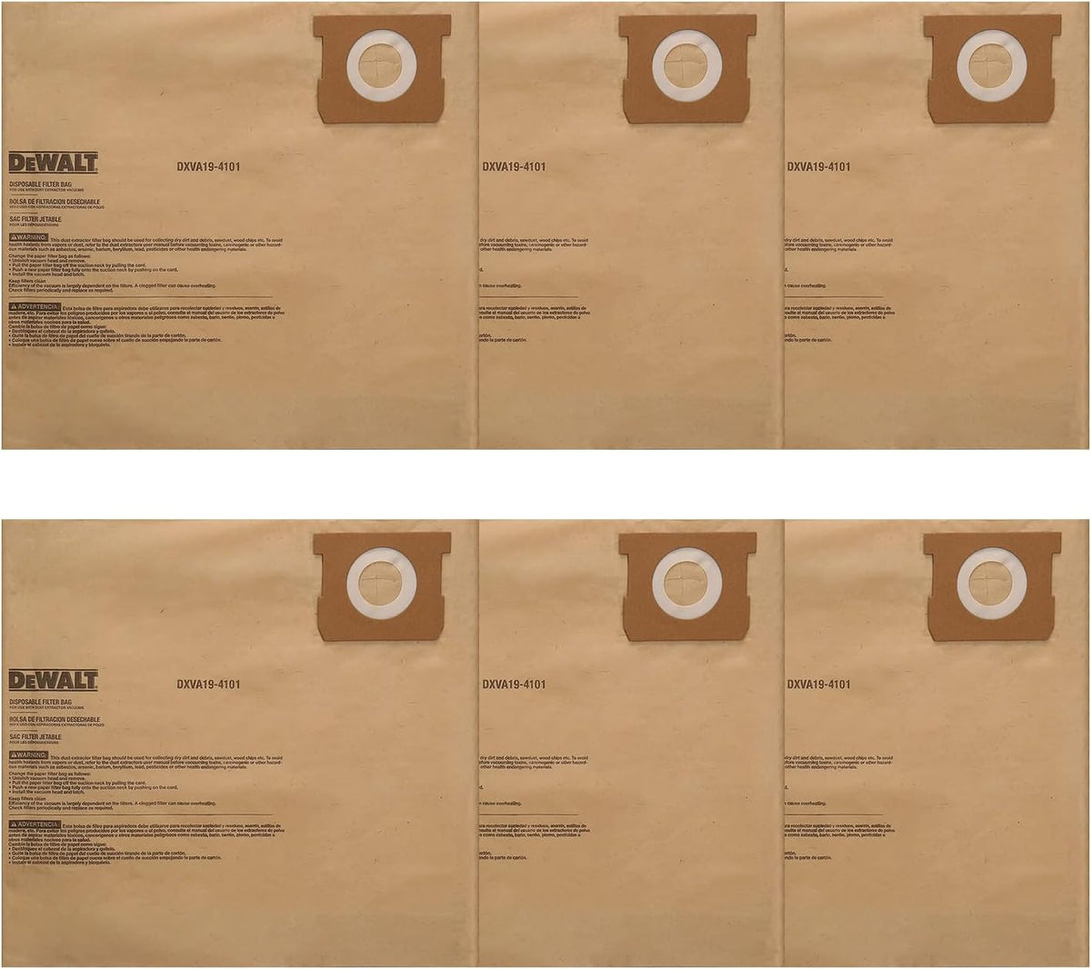 DEWALT DXVA19-4101 Dust Filter Bags for 6–10 Gallon Wet/Dry Vacuums, 6 Pack