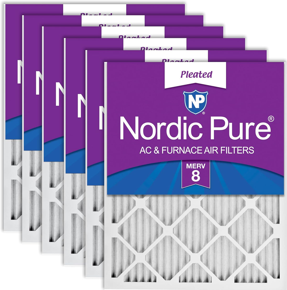 Nordic Pure 16x25x1 Pleated MERV 8 Furnace Air Filters, 6 Pack