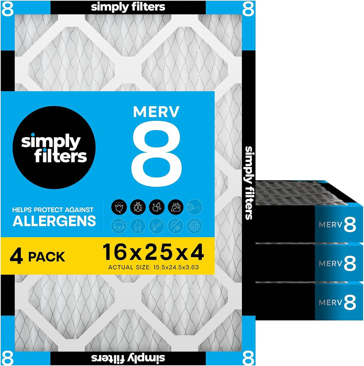 Simply 16x25x4 Air Filter MERV 8, AC Furnace & HVAC, 4 Pack