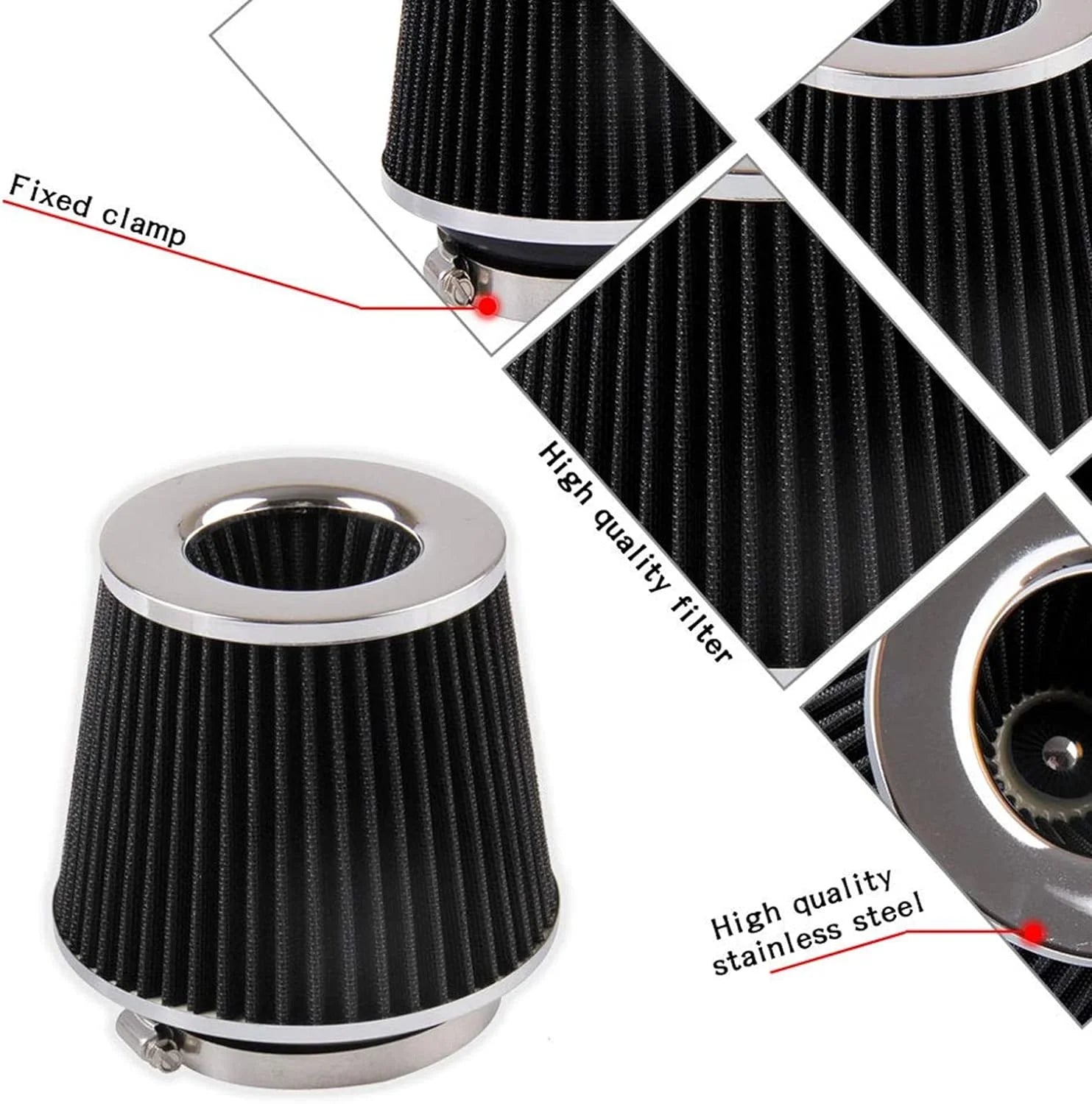 AUTOXBERT Black 3" 76Mm Inlet Cold Air Intake Filter Cone Replacement High Performance Washable Dry Engine Air Filter