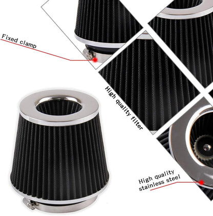 AUTOXBERT Black 3" 76Mm Inlet Cold Air Intake Filter Cone Replacement High Performance Washable Dry Engine Air Filter
