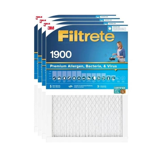 Genuine 3M Filtrete MPR 1900 Premium Allergen, Bacteria & Virus 1" Furnace & AC Air Filter – 4 Pack
