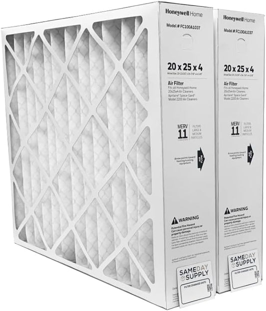 Honeywell FC100A1037 20x25x4 Pleated Air Filter, MERV 11, 2-Pack with Filter Change Reminder