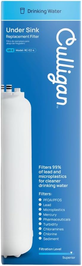 Culligan RC-EZ-4 Premium Water Filtration Replacement Cartridge for Under-Sink, Refrigerator & RV Systems, EZ Change Water Filter, 500 Gallon Capacity