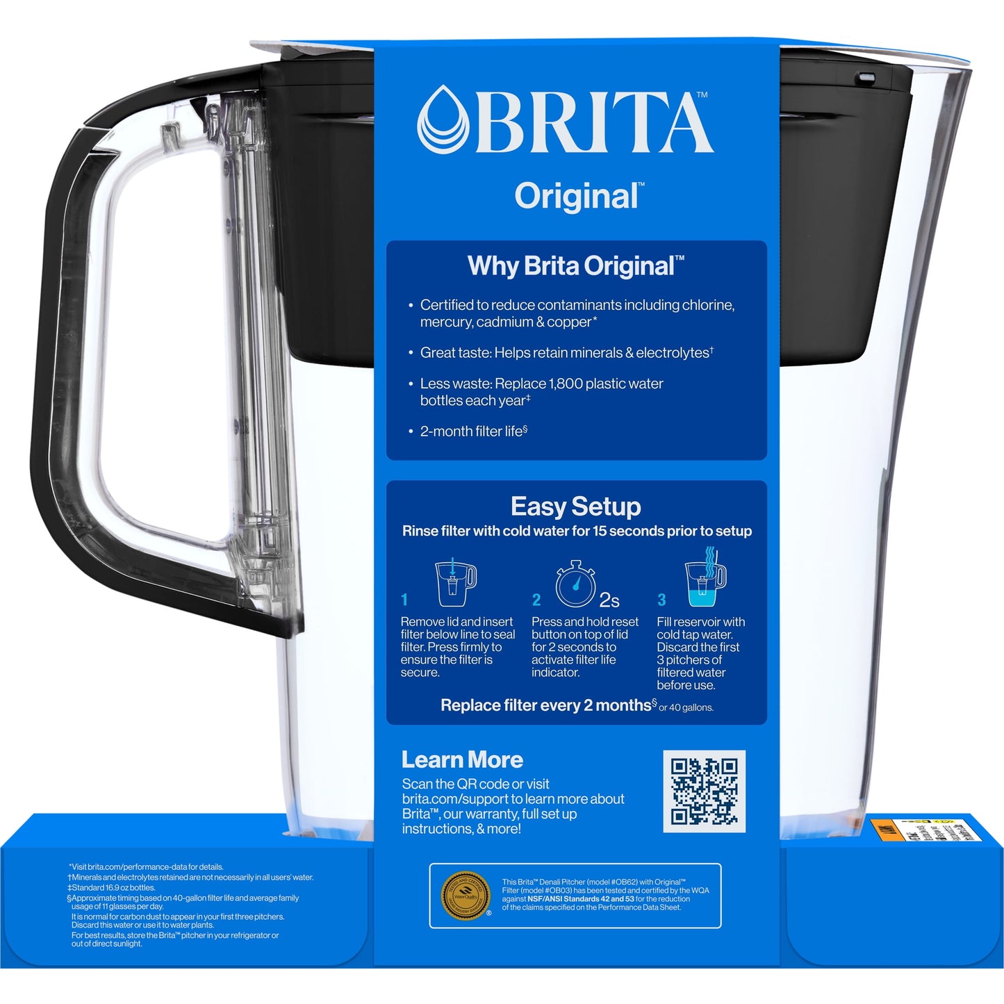 Brita Small 6 Cup Denali Water Filter Pitcher with 1  Standard Filter