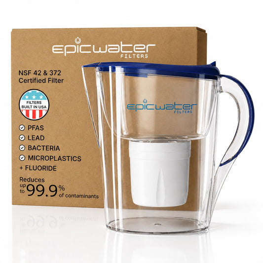 Epic Water Filters Pure Filter Pitcher 10 Cup 150 Gallon, Navy Blue XP