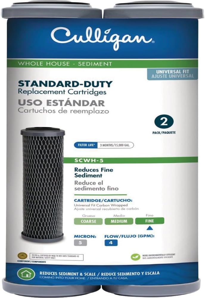 Culligan SCWH-5 Whole House Water Filter Cartridges, Standard-Duty Carbon Replacement Filter, Reduces Sediment, Rust, Scale & Dirt, 15,000 Gallons, 2-Pack