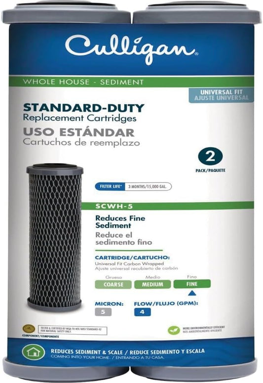 Culligan SCWH-5 Whole House Water Filter Cartridges, Standard-Duty Carbon Replacement Filter, Reduces Sediment, Rust, Scale & Dirt, 15,000 Gallons, 2-Pack