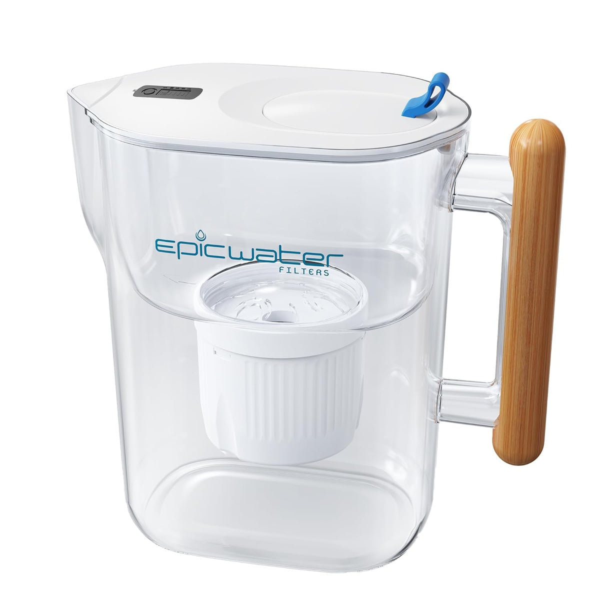 Epic Water Filters Pure 10-Cup 150-Gallon Water Filter Pitcher, White & Bamboo