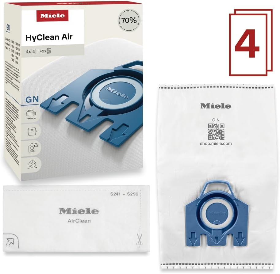 Miele GN AirClean 3D Efficiency Vacuum Cleaner Bags, Fits Classic C1 Complete C2 Complete C3 S2 S5 S8, 4 Bags + 2 Filters