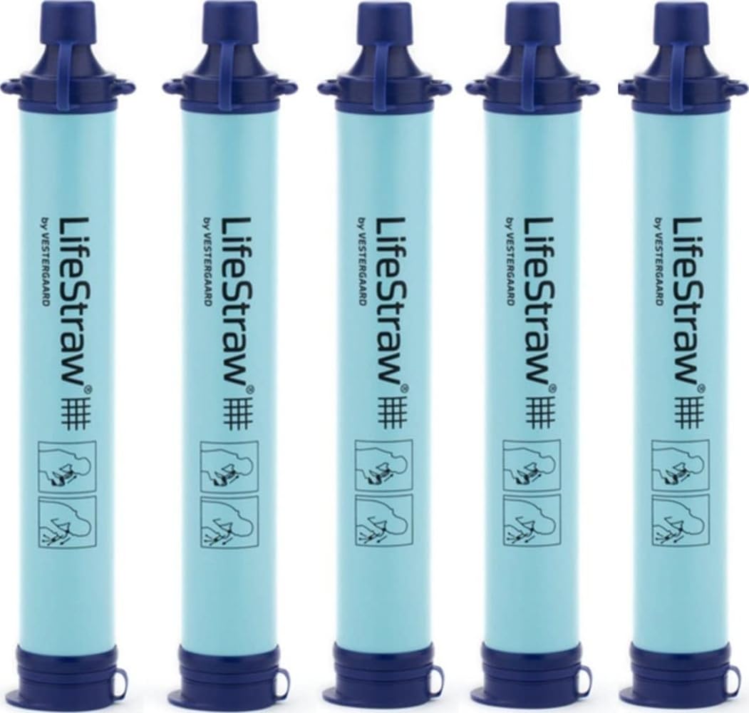 LifeStraw Personal Water Filter for Hiking, Travel and Emergency, Blue, 5PK