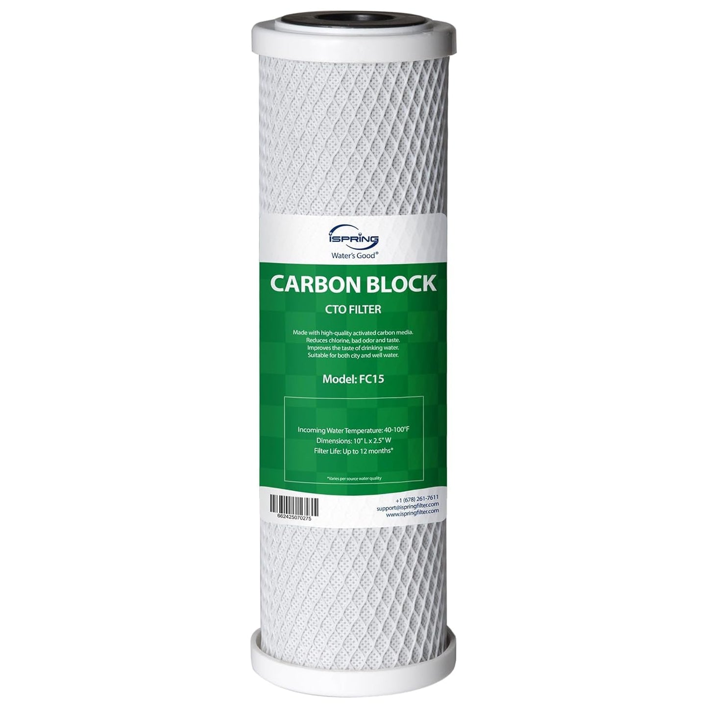 iSpring FC15 5 Micron CTO Carbon Block Water Filter 10" x 2.5"