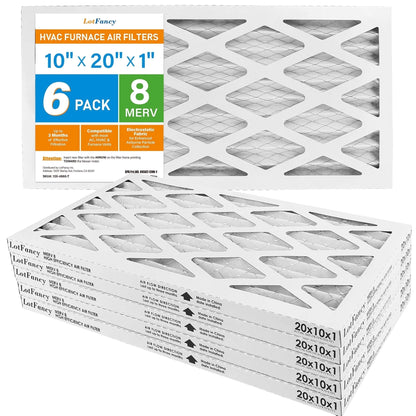 10X20X1 Air Filters, 6 Pack, MERV 8 Pleated HVAC AC Furnace Filters