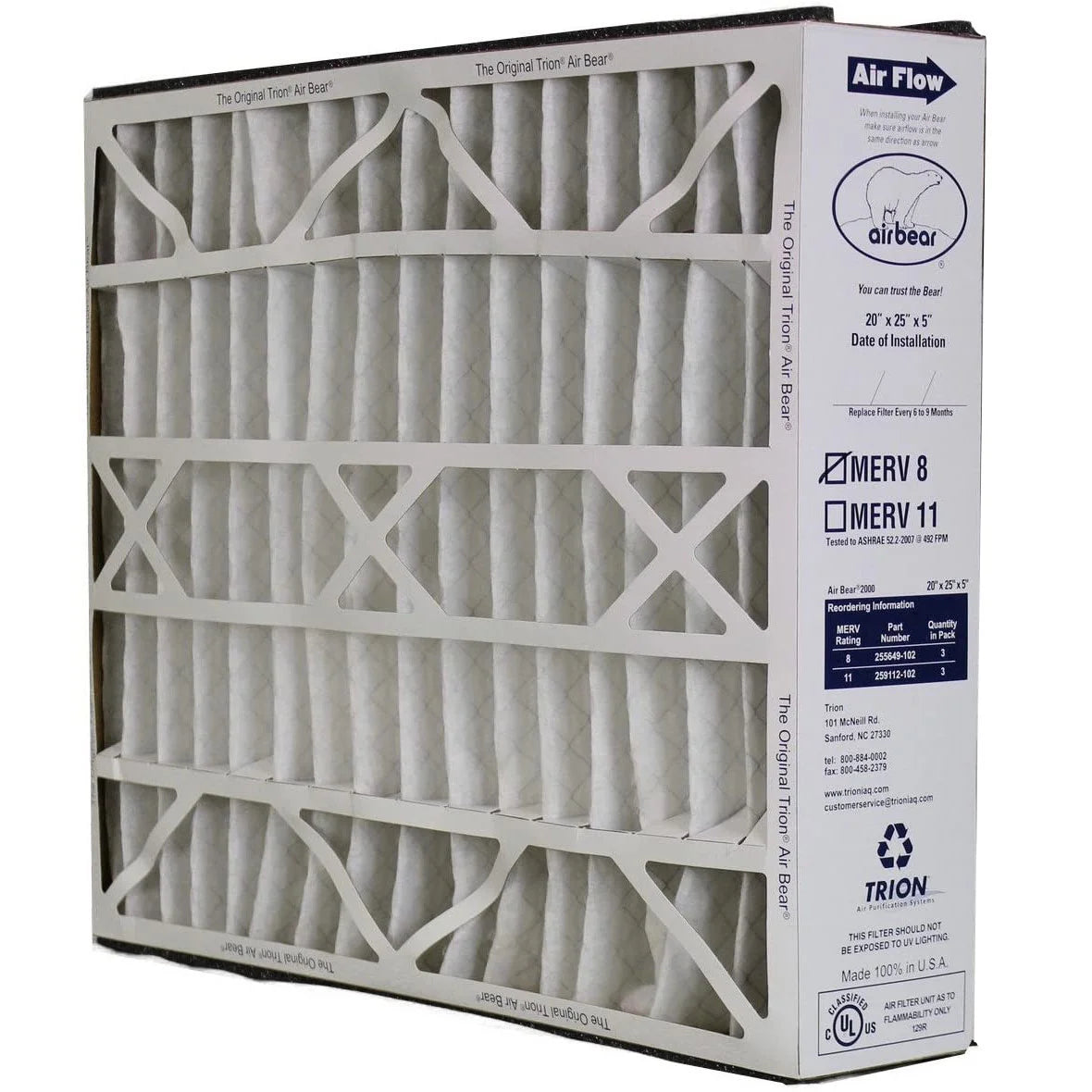 255649-102 Air Bear 20X25X5 Inch MERV 8 Air Purifier Filter for Air Bear Supreme, Right Angle, and Cub Air Cleaner Purification Systems (3 Pack)