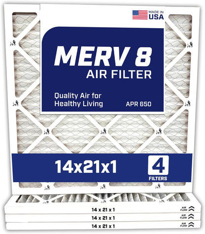 14x21x1 Air Filter | 4-PACK | MERV 8 HVAC Pleated A/C Furnace Filters - Fine Filters