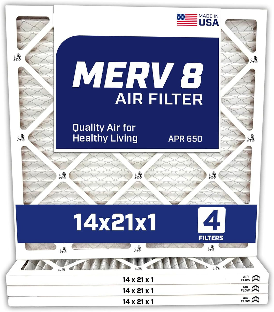 14x21x1 Air Filter | 4-PACK | MERV 8 HVAC Pleated A/C Furnace Filters