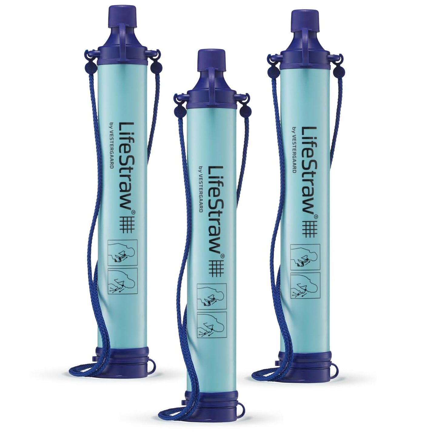 LifeStraw Personal Water Filter for Hiking, Travel and Emergency, Blue, 3PK