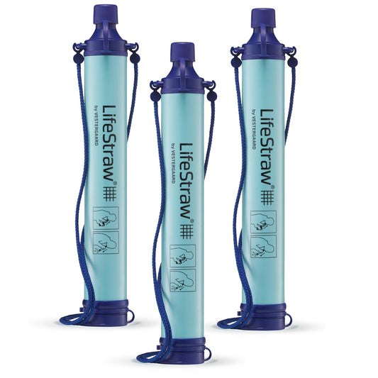 LifeStraw Personal Water Filter for Hiking, Travel and Emergency, Blue, 3PK