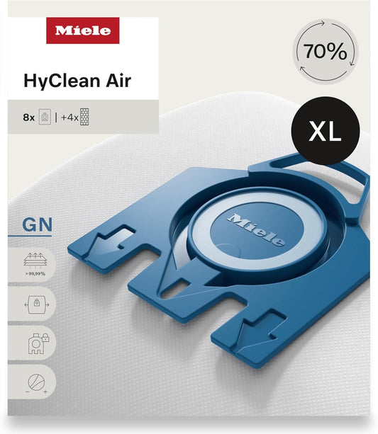 Miele AirClean 3D Efficiency Dust Bag, Type GN, XL Value Pack, 8 Bags and 4 Filters