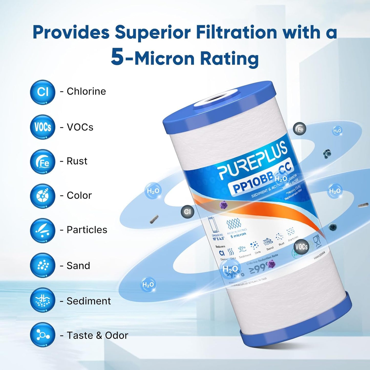 10" x 4.5" Whole House Sediment & Carbon Water Filter Cartridge Replacement for GE FXHTC, GXWH40L, GXWH35F, GNWH38S, Culligan RFC-BBSA, WRC25HD, Pentek RFC-BB, 2-Pack