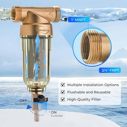 iSpring WSP-50 Spin-Down Sediment Water Filter, Reusable Whole-House Prefilter, 50 Micron