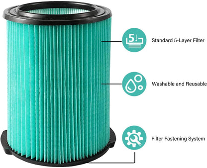 VF6000 5-Layer HEPA Material Filter Replacement for RIDGID 5 to 16 Gallon Wet/Dry Vacuums, 2 Pack