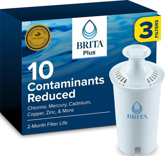 Brita Plus Replacement Water Filter for Pitchers and Dispensers, 3 Count