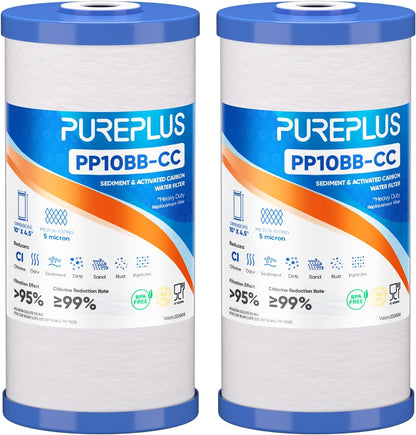 10" x 4.5" Whole House Sediment & Carbon Water Filter Cartridge Replacement for GE FXHTC, GXWH40L, GXWH35F, GNWH38S, Culligan RFC-BBSA, WRC25HD, Pentek RFC-BB, 2-Pack