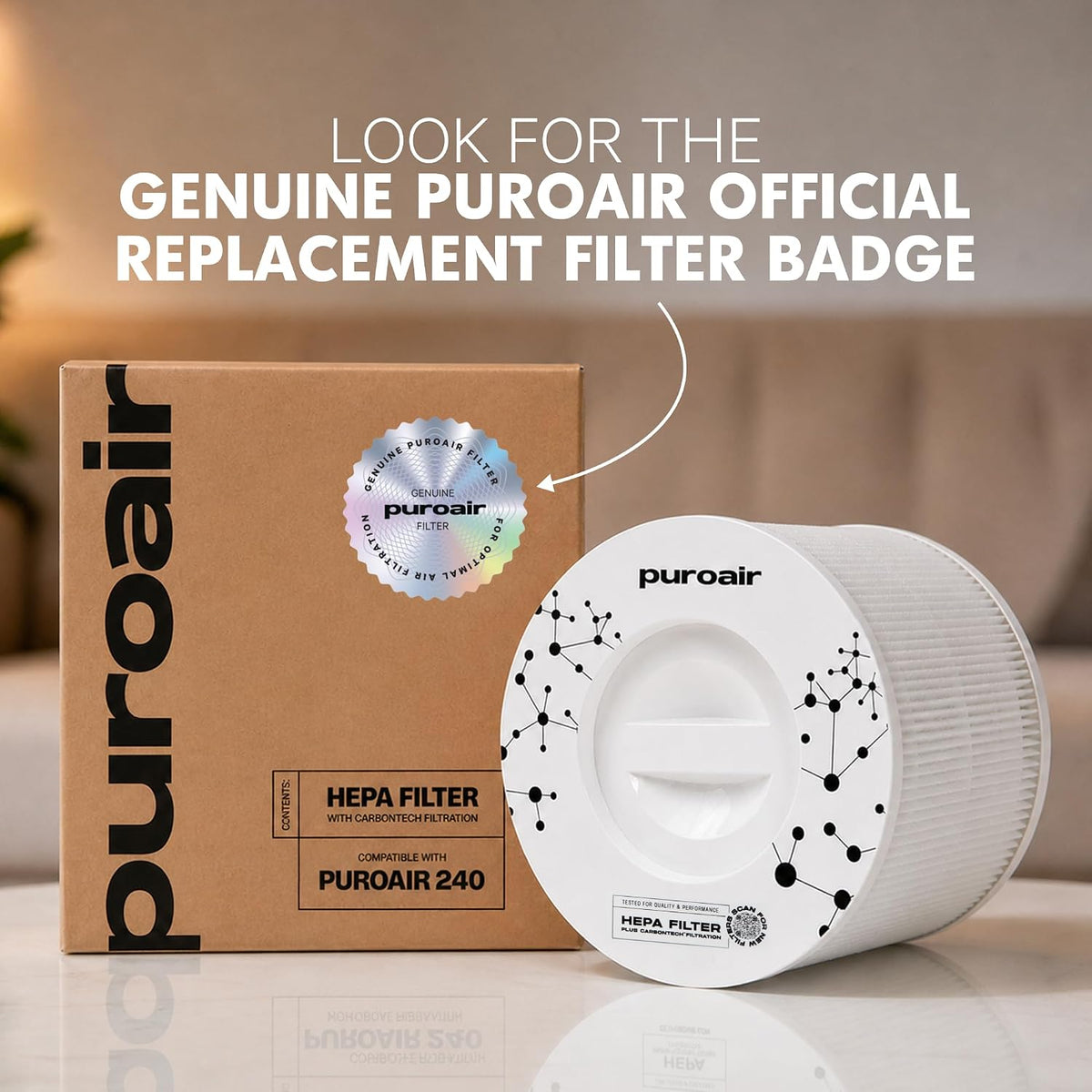 PuroAir 240 Replacement Filter, Genuine HEPA Air Purifier Filter, 4-Pack