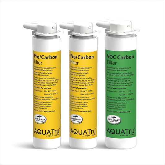 AquaTru One-Year Carafe Filter Combo Pack – Pre/Carbon Filter Stages 1–2 & VOC Carbon Filter Stage 4