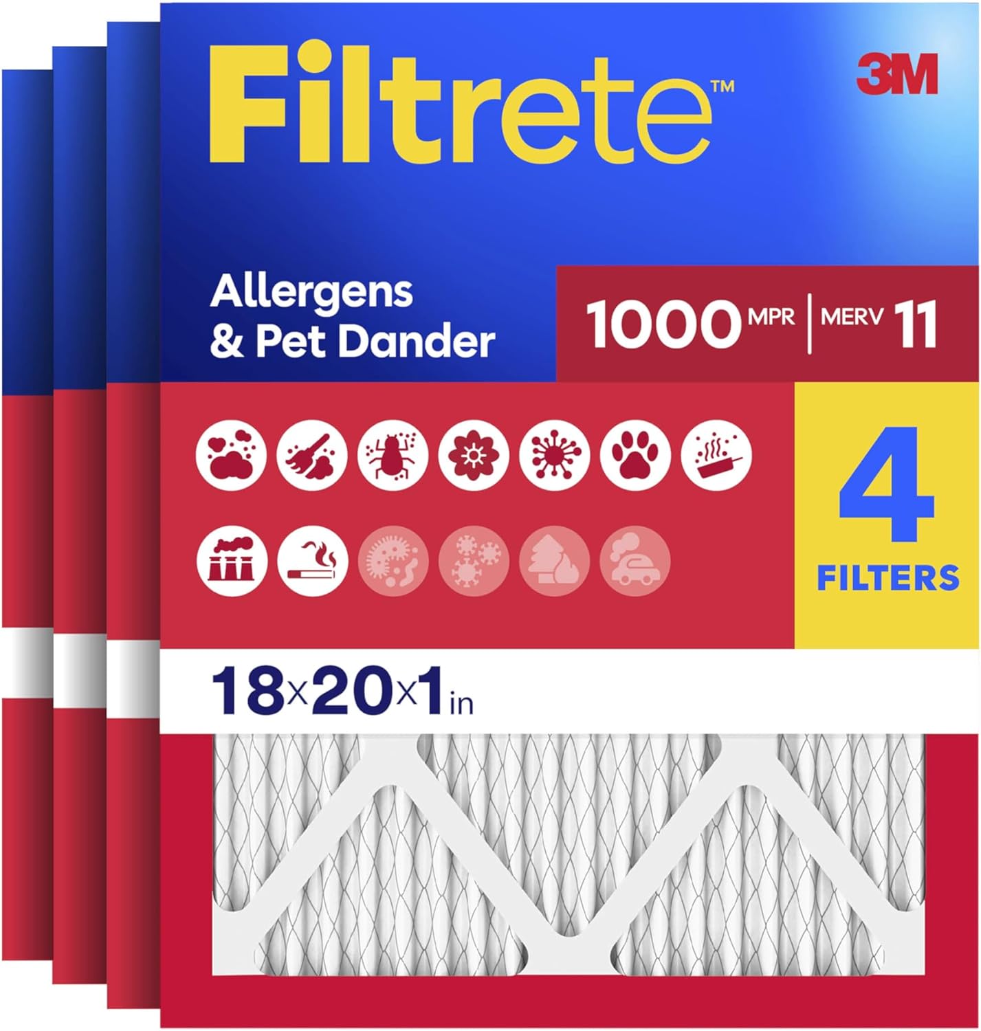 Filtrete 18x20x1 Air Filter, MERV 11 MPR 1000, 4 Pack