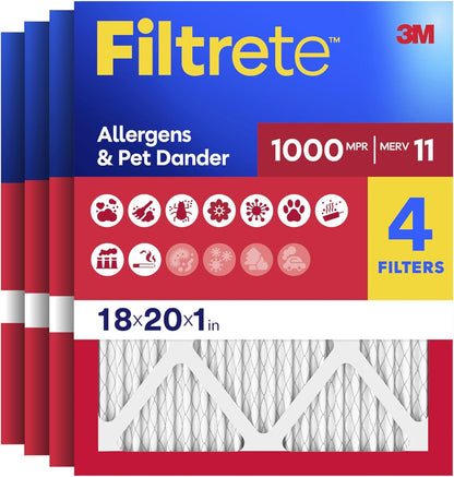 Filtrete 18x20x1 Air Filter, MERV 11 MPR 1000, 4 Pack