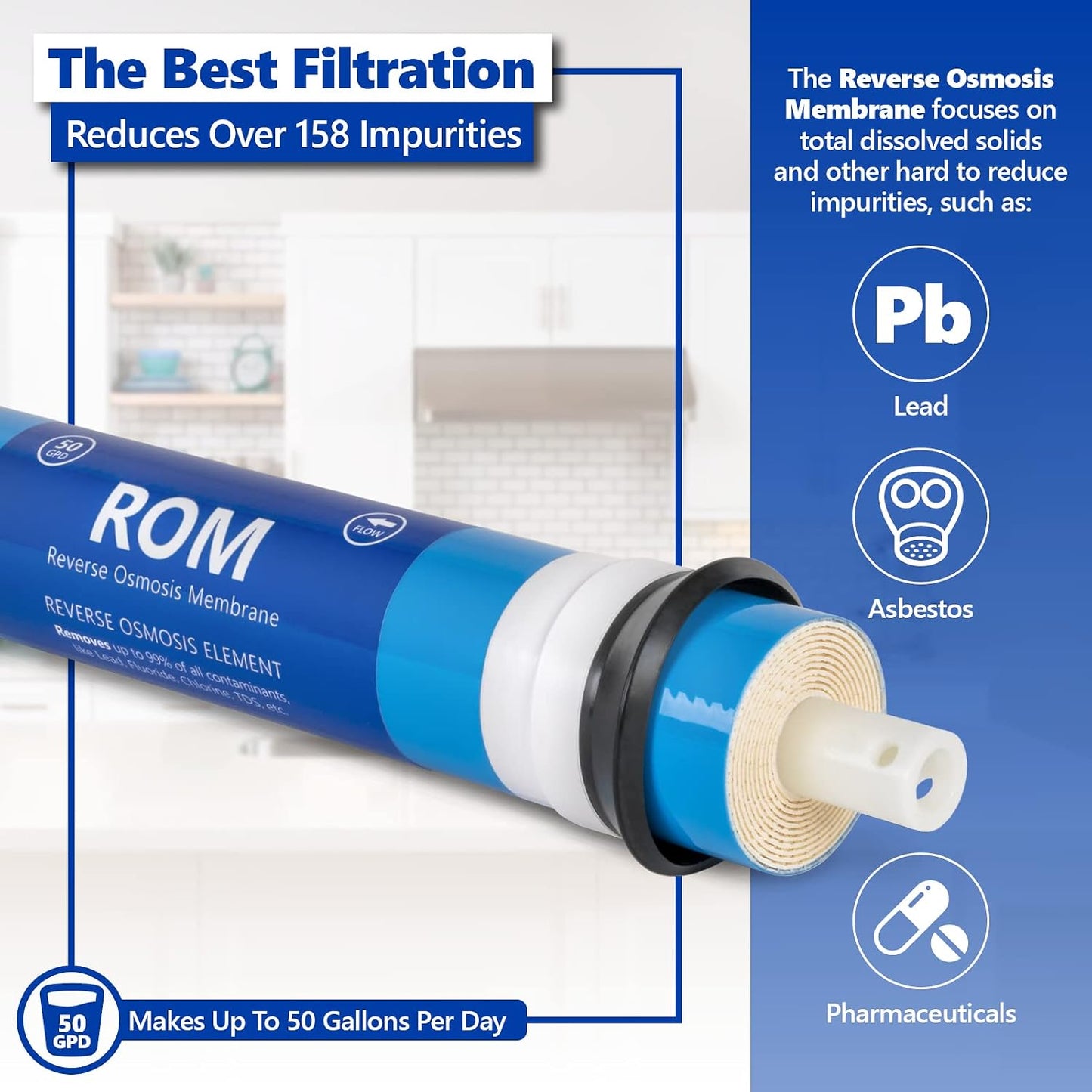 Express Water Reverse Osmosis Membrane Water Filter Replacement, 50 GPD