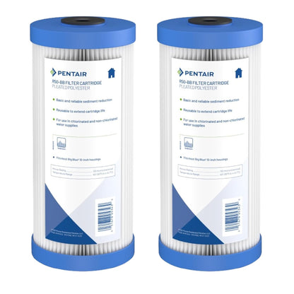 Pentair Pentek R50-BB Big Blue Sediment Water Filter 10" x 4.5", 50 Micron, Pleated Polyester, Pack of 2
