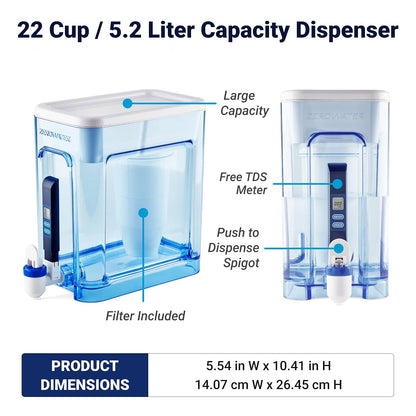 ZeroWater 22-Cup Water Filter Dispenser with 5-Stage Filtration & TDS Meter