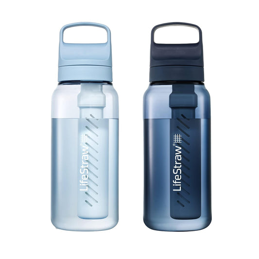 LifeStraw Go Series BPA-Free Water Filter Bottle 1L 2-Pack Icelandic Blue and Aegean Sea