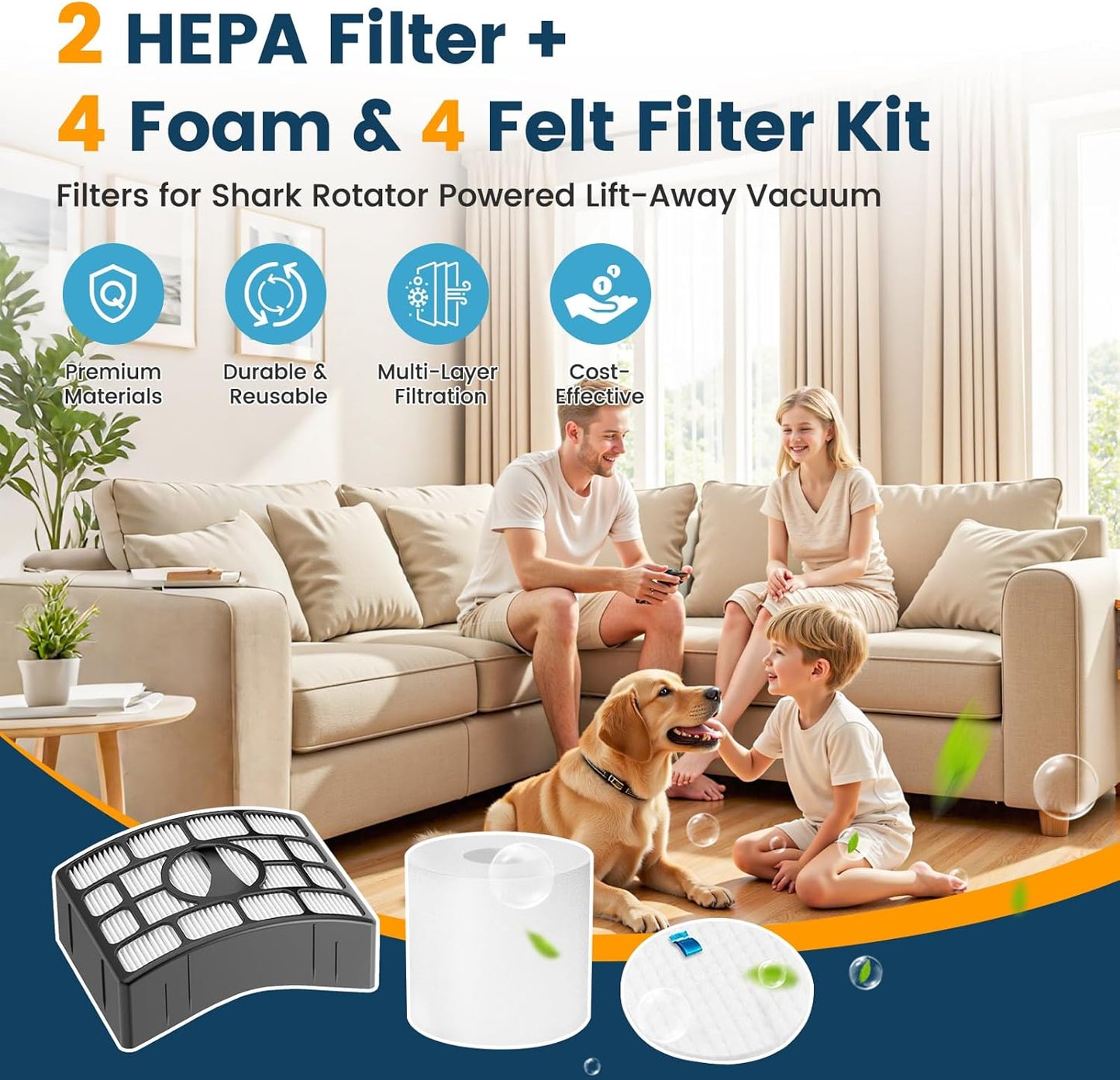 Replacement Filter Kit for Shark Rotator Powered Lift-Away NV650 NV750 NV752 AZ1002 Series, XFF650 XHF650, 10 Pack