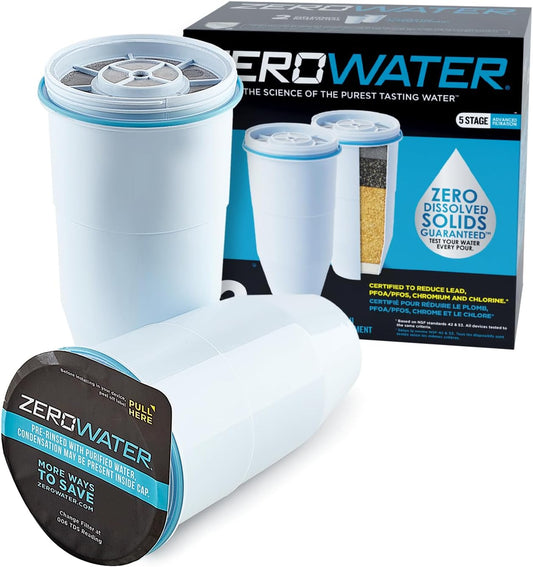 ZeroWater 5-Stage 0 TDS Replacement Water Filters for ZeroWater Pitchers & Dispensers