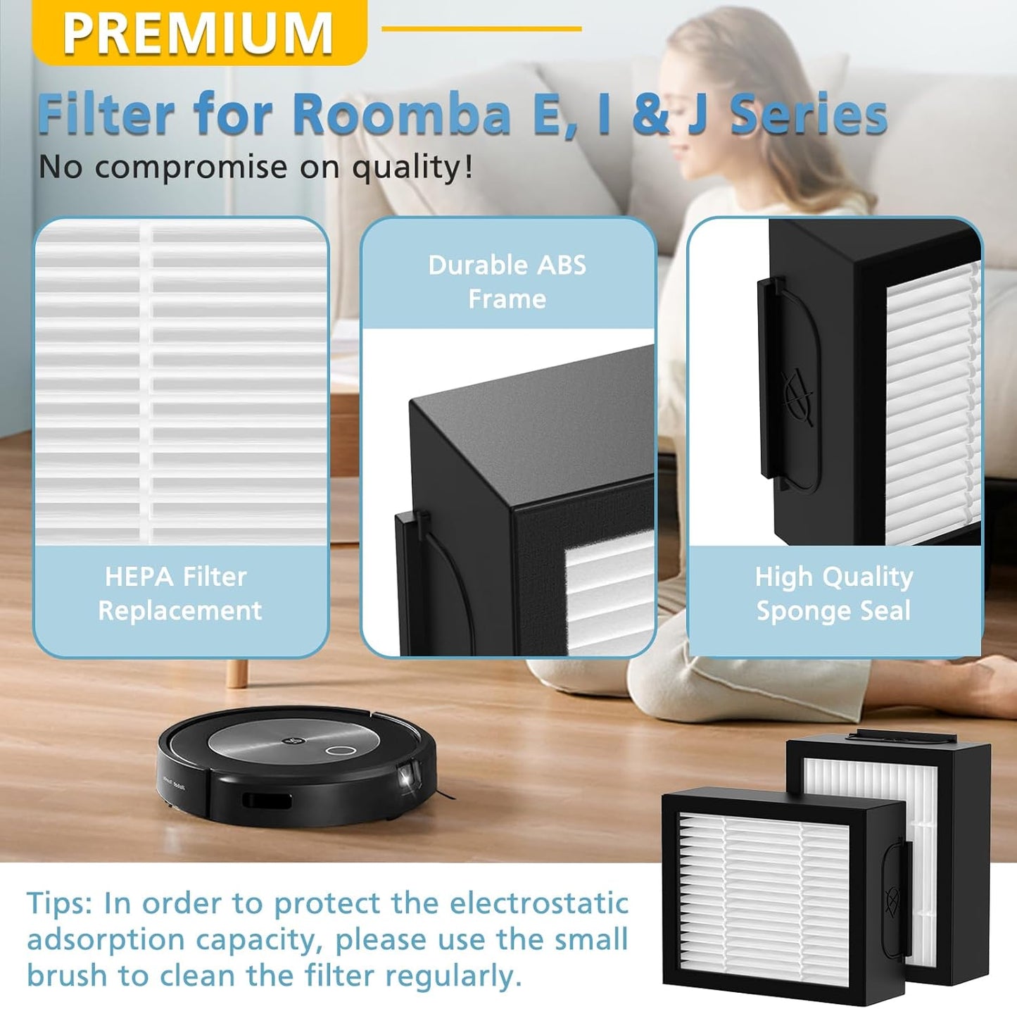 iRobot Roomba e, i, j Series Replacement Filters, Fits i3 i4 i5 i6 i7 i8 j5 j6 j7 j8 j9 e5 e6, Replaces 4639161, 9 Pack